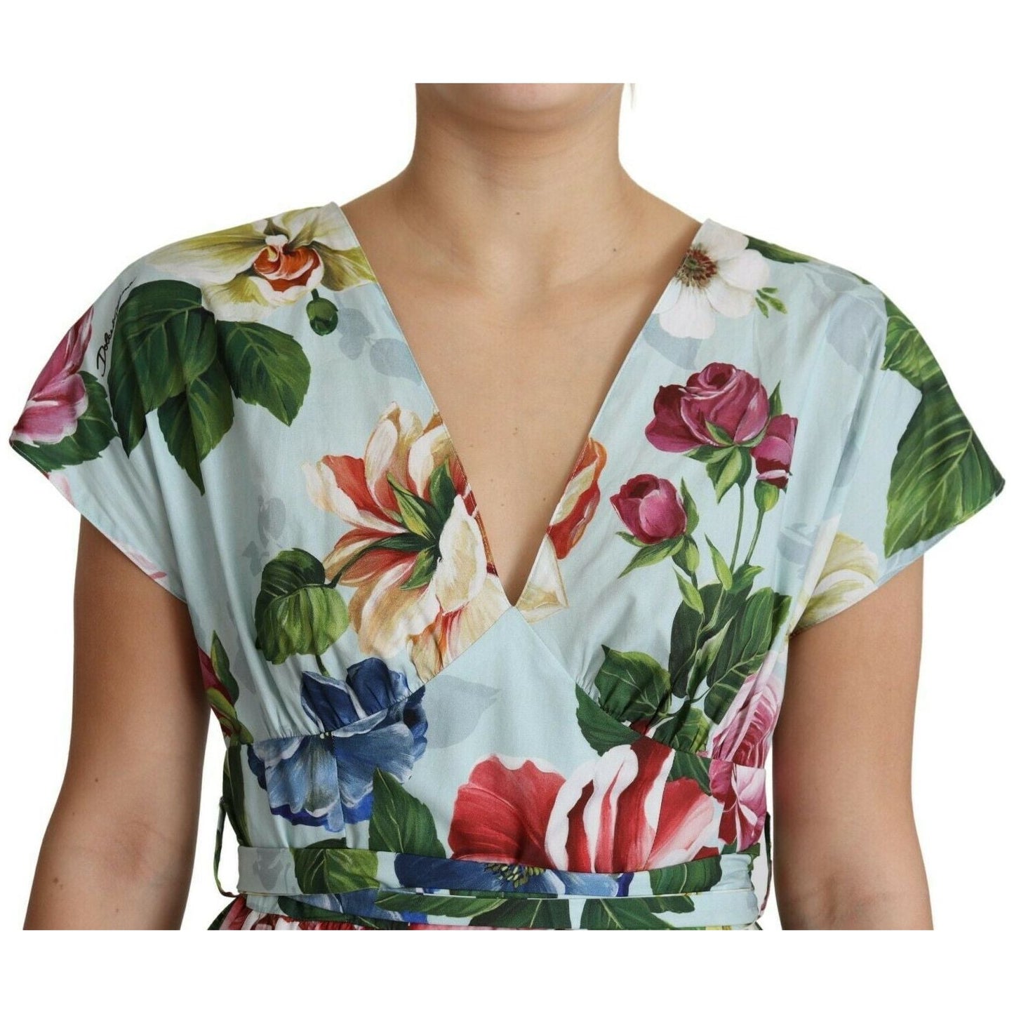 Dolce & Gabbana Floral Elegance V-Neck Cotton Dress WOMAN DRESSES Dolce & Gabbana