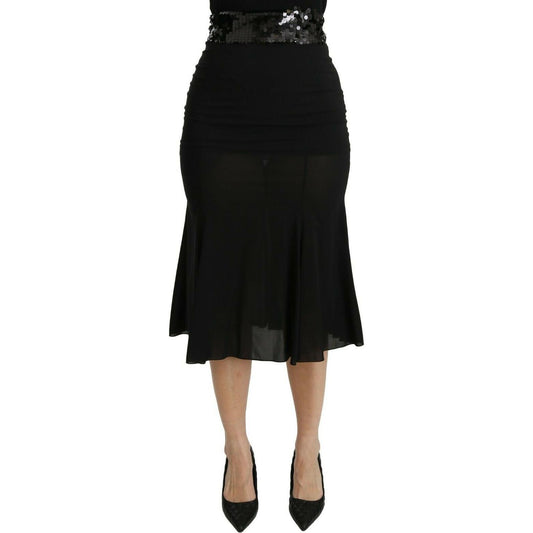 Dolce & Gabbana Chic High Waist Black Silk Blend Skirt Dolce & Gabbana