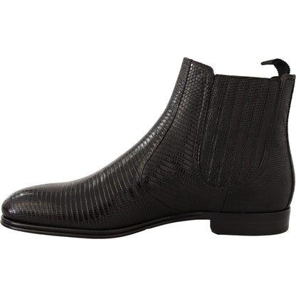 Dolce & Gabbana Black Leather Lizard Skin Ankle Boots