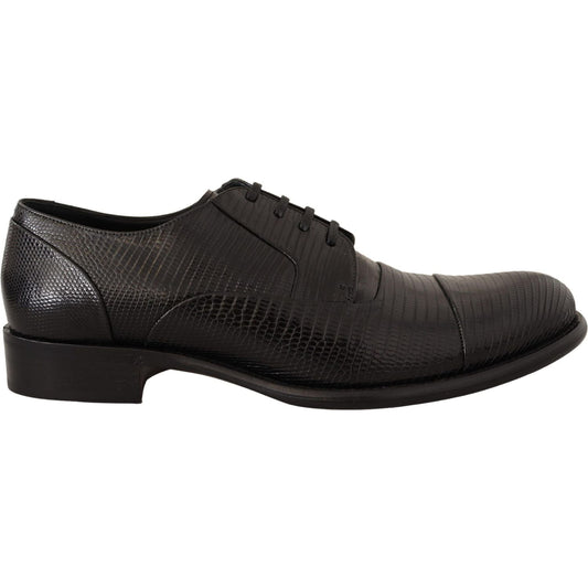 Dolce & Gabbana Elegant Black Lizard Skin Derby Shoes Dress Shoes Dolce & Gabbana