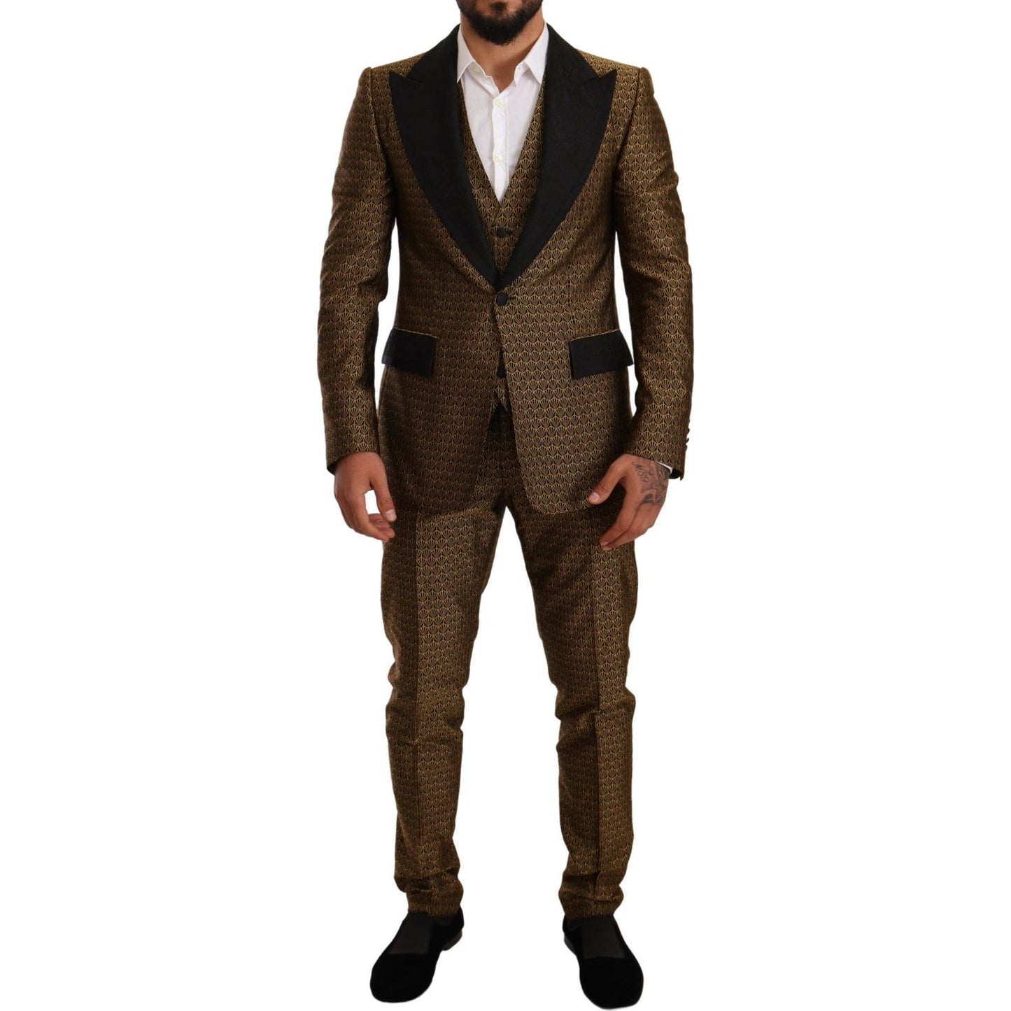 Dolce & Gabbana Elegant Yellow Patterned Three-Piece Suit Dolce & Gabbana