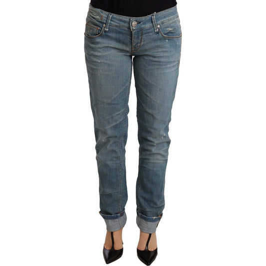 Acht Blue Washed Cotton Folded Hem Women Trouser Jeans & Pants