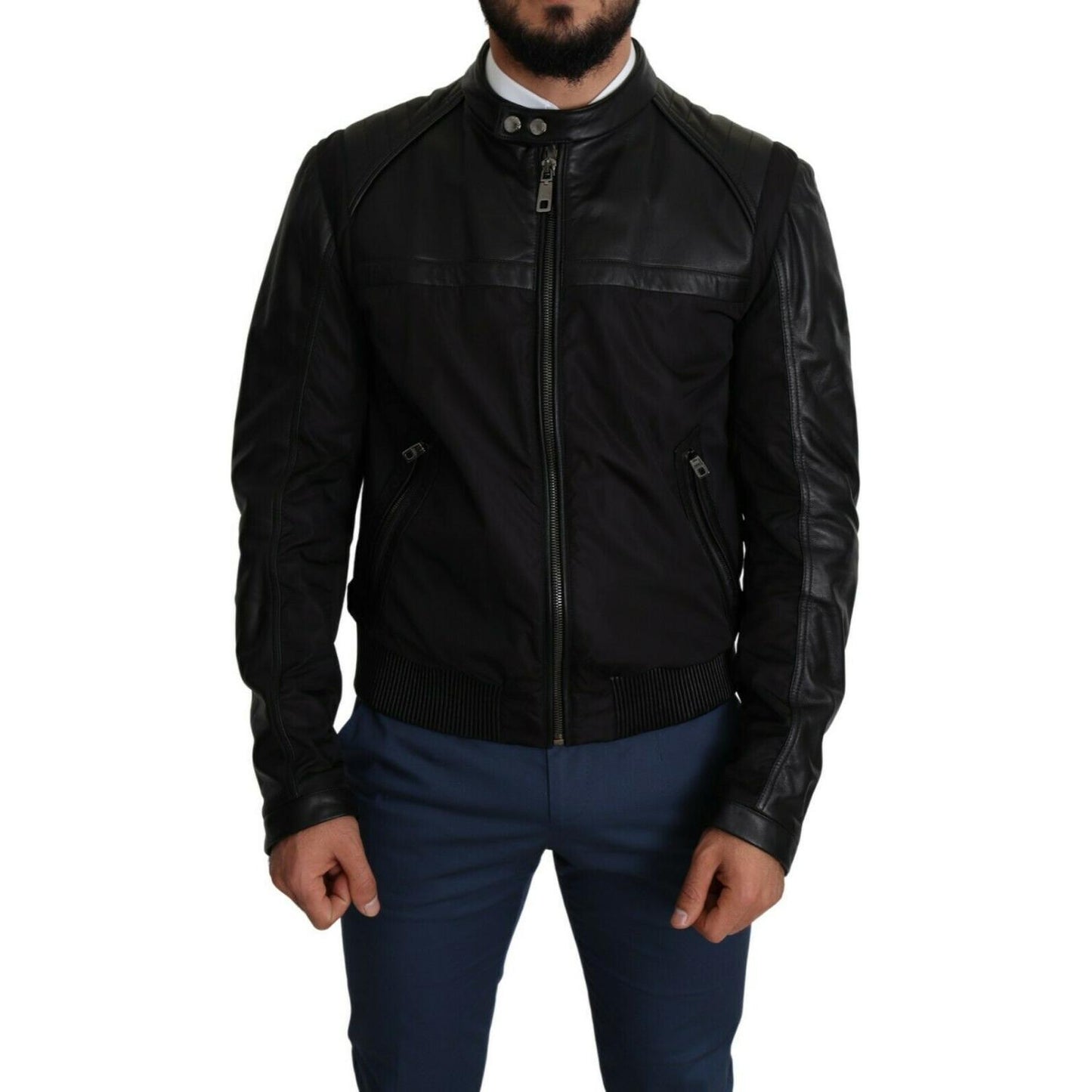 Dolce & Gabbana Black Nylon Full Zip Men Bomber Coat Jacket