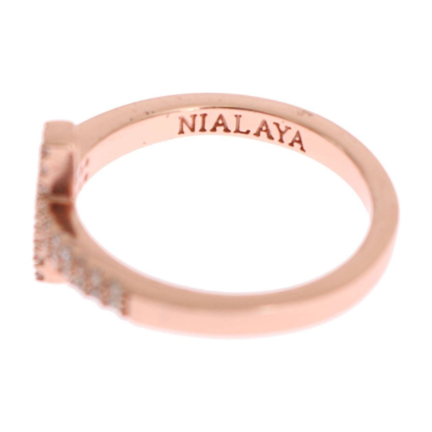 Nialaya Pink Gold 925 Silver Womens Cross CZ Ring