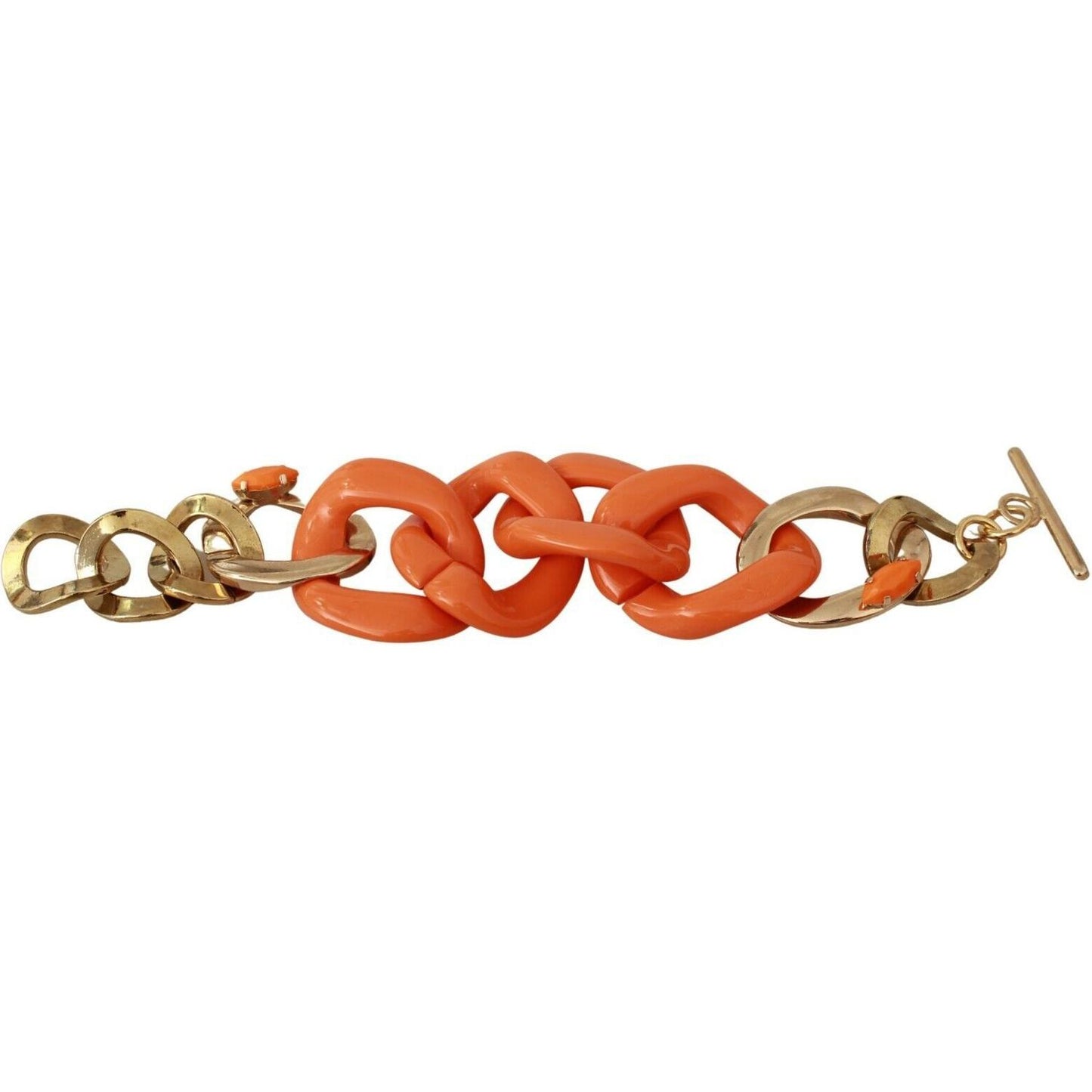 Ermanno Scervino Gold Orange Chain Wide Brass Plastic Bracelet