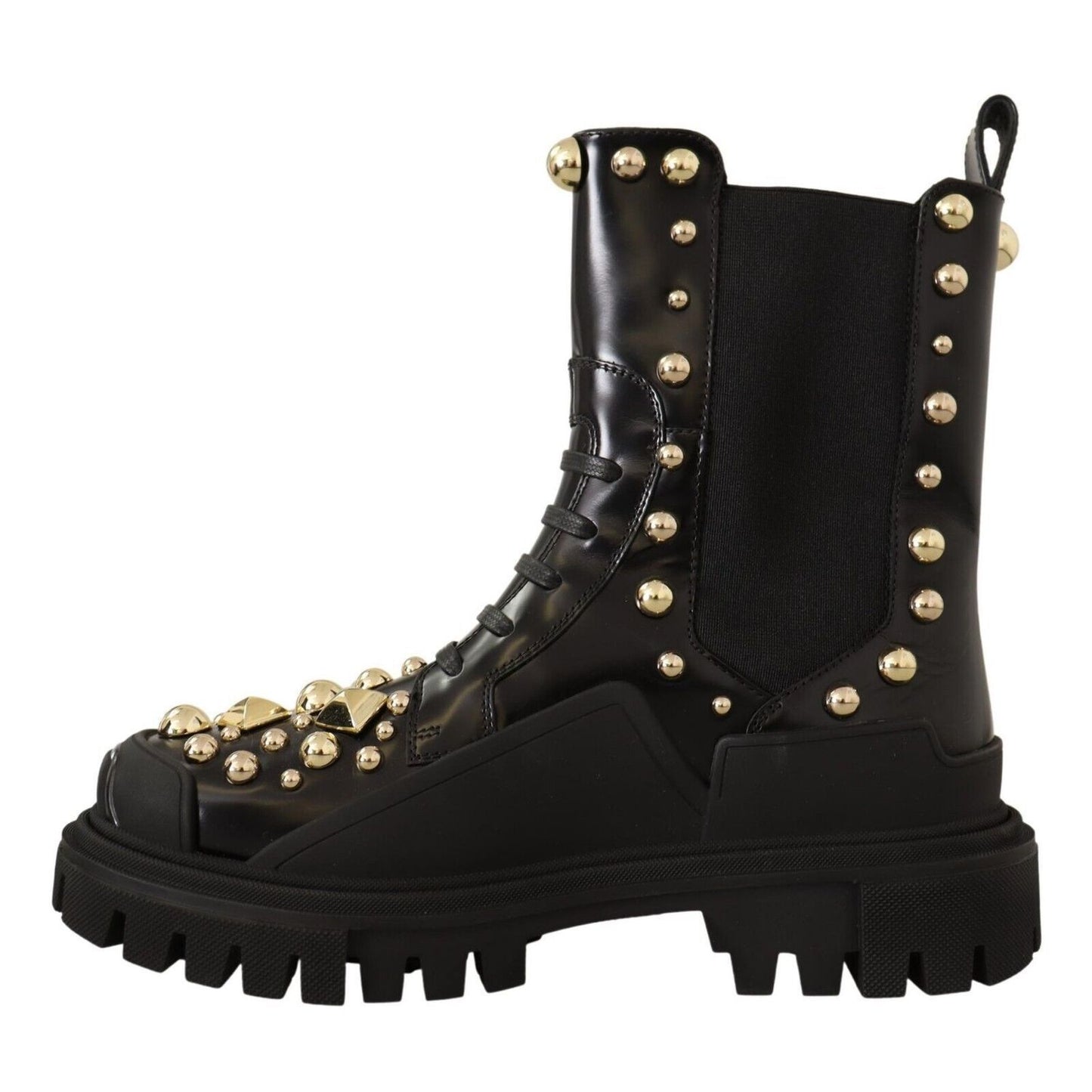 Dolce & Gabbana Black Leather Studded Combat Boots