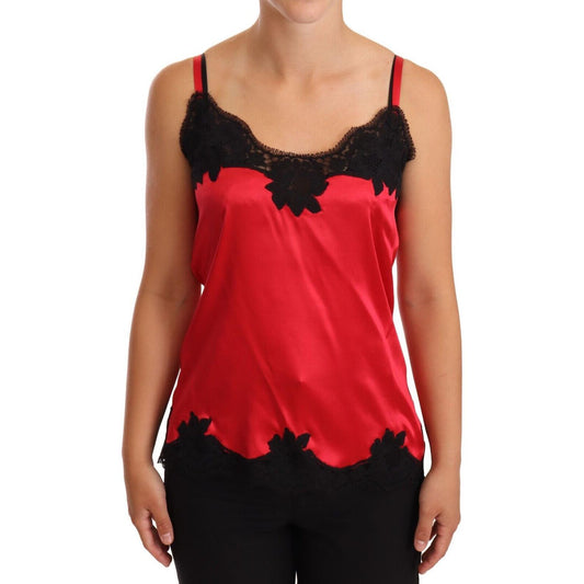 Dolce & Gabbana Silk Blend Lace-Trim Camisole in Red & Black WOMAN UNDERWEAR Dolce & Gabbana