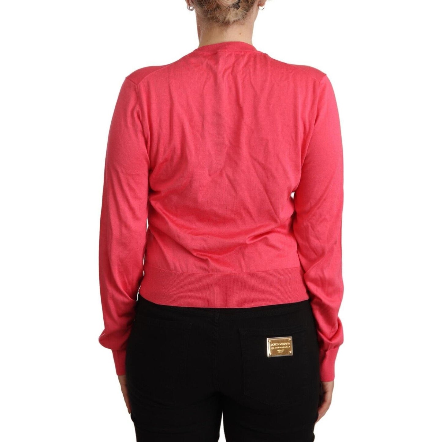 Dolce & Gabbana Elegant Pink Silk Crewneck Sweater WOMAN SWEATERS Dolce & Gabbana