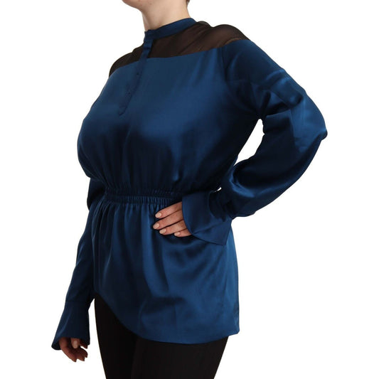 Masha Ma Elegant Crew Neck Silk Blouse in Blue WOMAN TOPS AND SHIRTS Masha Ma