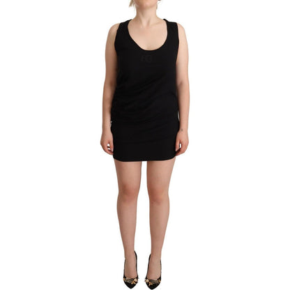 Roberto Cavalli Black Sleeveless Cotton Sheath Mini Dress