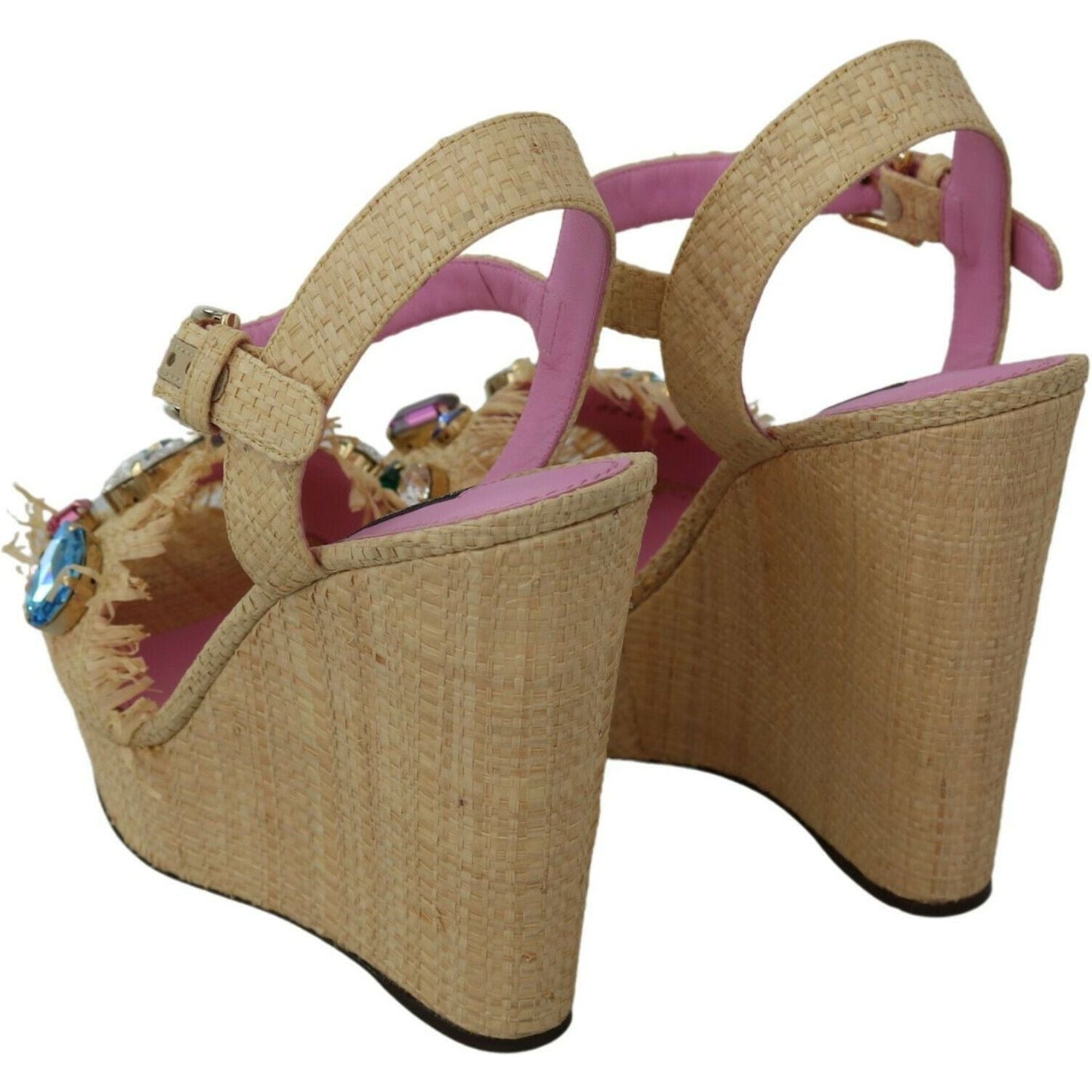 Dolce & Gabbana Beige Silk Strap Wedge Sandals Dolce & Gabbana