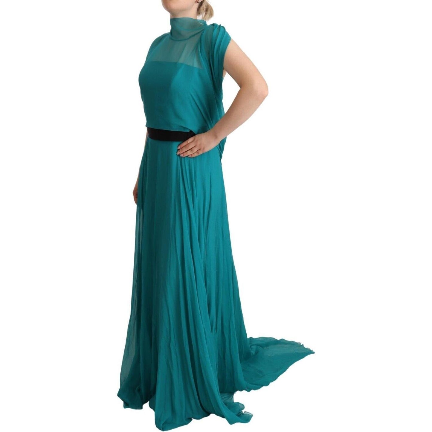 Alberta Ferretti Elegant Silk A-Line Long Dress in Blue Alberta Ferretti