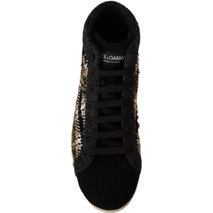 Dolce & Gabbana Beige Brown Wool Cotton High Top Sneakers Dolce & Gabbana