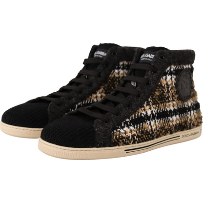Dolce & Gabbana Beige Brown Wool Cotton High Top Sneakers Dolce & Gabbana