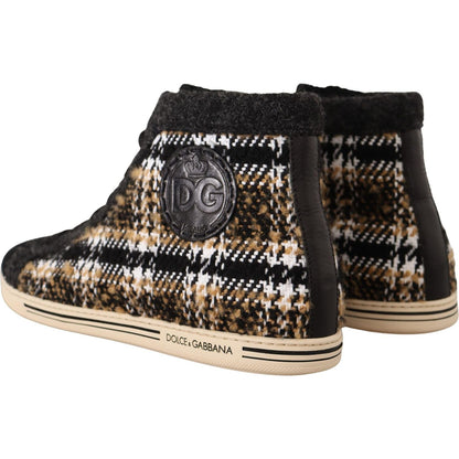 Dolce & Gabbana Beige Brown Wool Cotton High Top Sneakers Dolce & Gabbana