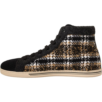 Dolce & Gabbana Beige Brown Wool Cotton High Top Sneakers Dolce & Gabbana