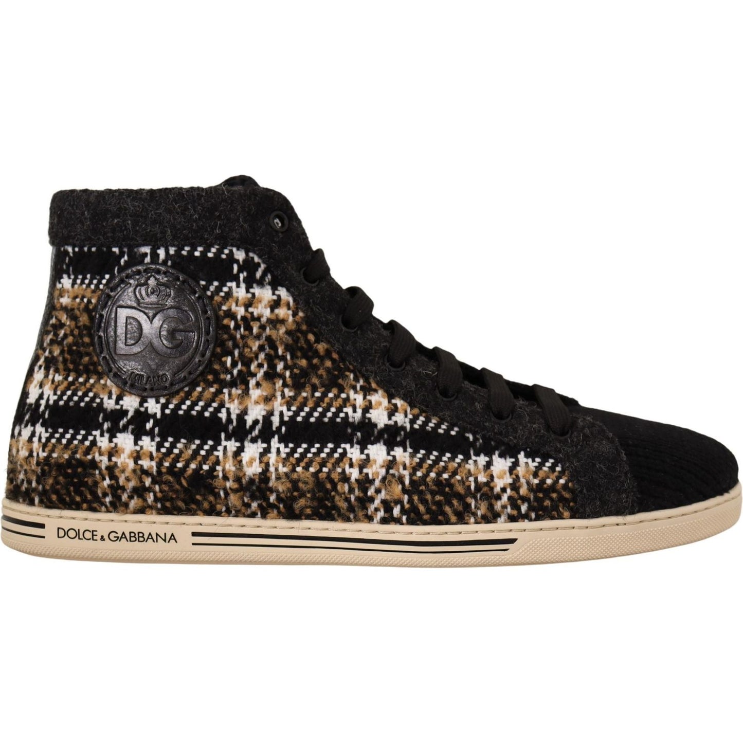 Dolce & Gabbana Beige Brown Wool Cotton High Top Sneakers Dolce & Gabbana