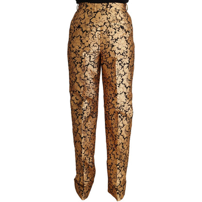 Dolce & Gabbana Gold Floral Jacquard Straight Polyester Pants