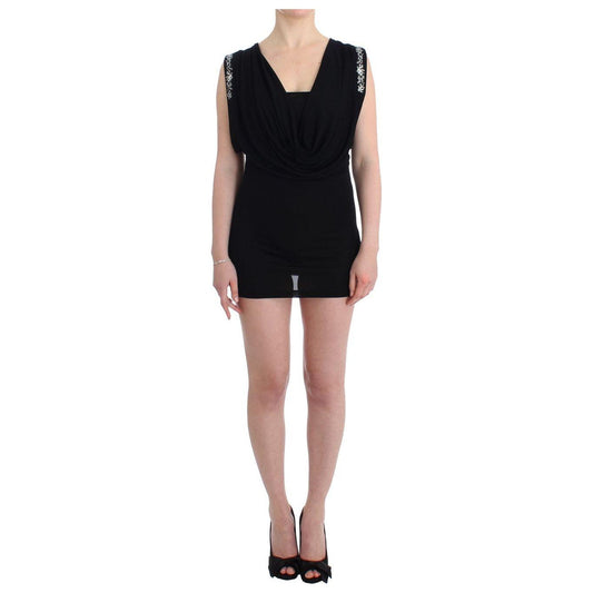 Roccobarocco Black Embellished Jersey Mini Sheath Short Dress Dresses