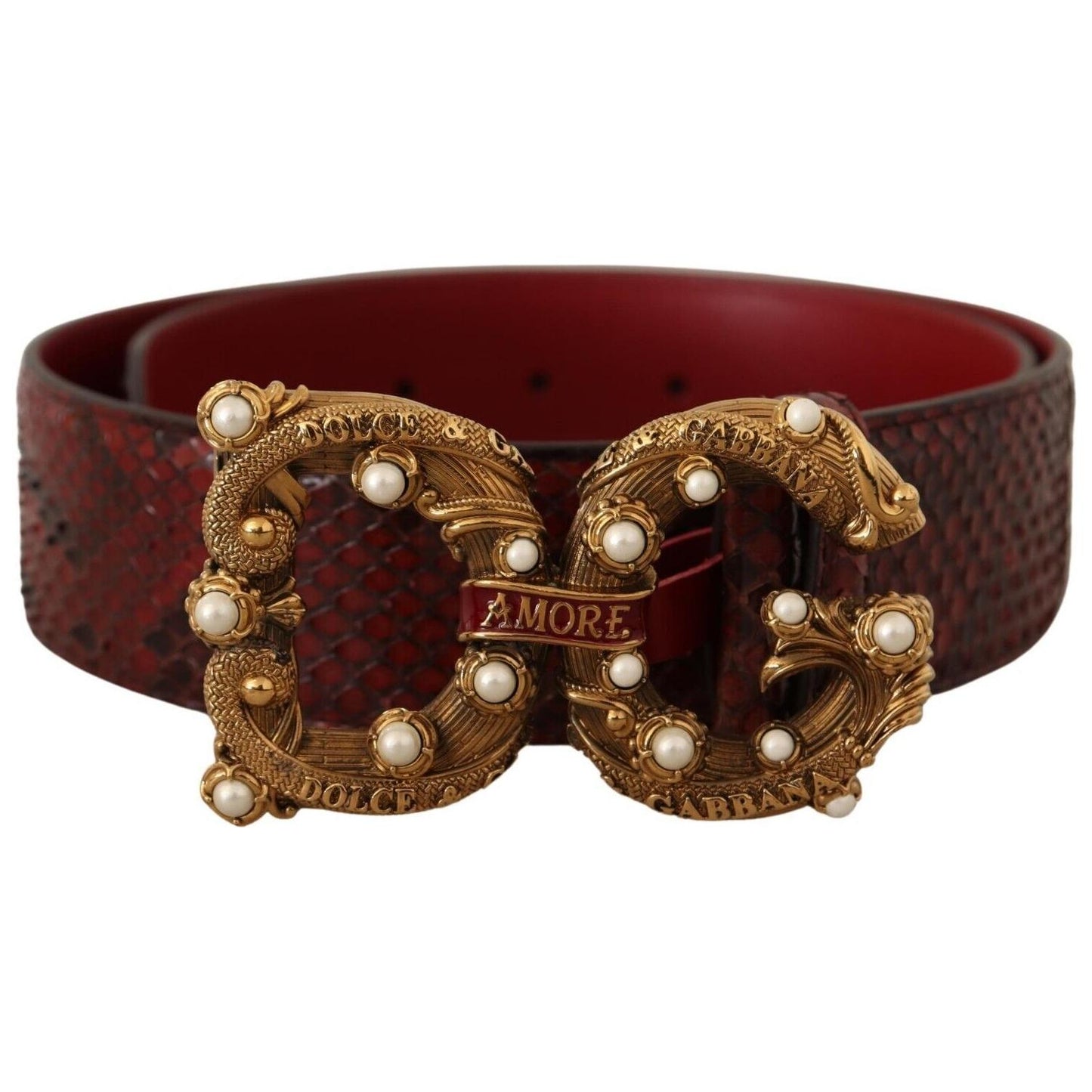 Dolce & Gabbana Exotic Python Leather Belt with Vintage Brass Buckle Dolce & Gabbana