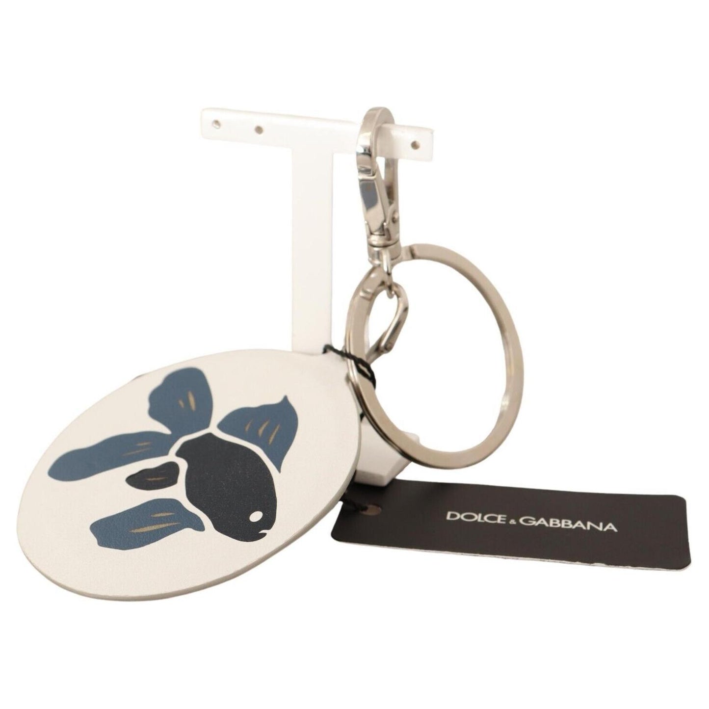 Dolce & Gabbana Chic White Leather Keychain Dolce & Gabbana