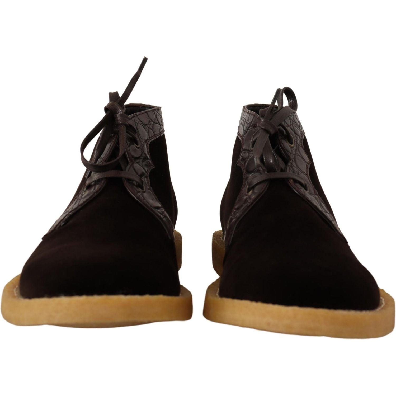 Dolce & Gabbana Brown Velvet Exotic Leather Boots