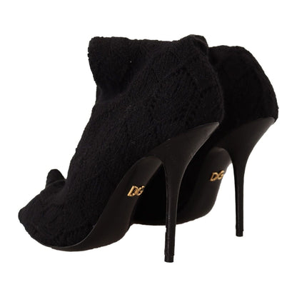 Dolce & Gabbana Black Stretch Socks Knee High Booties Shoes