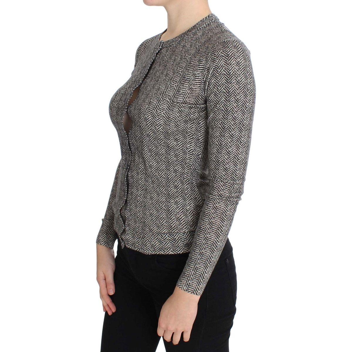 Dolce & Gabbana Black White Wool Top Cardigan Sweater