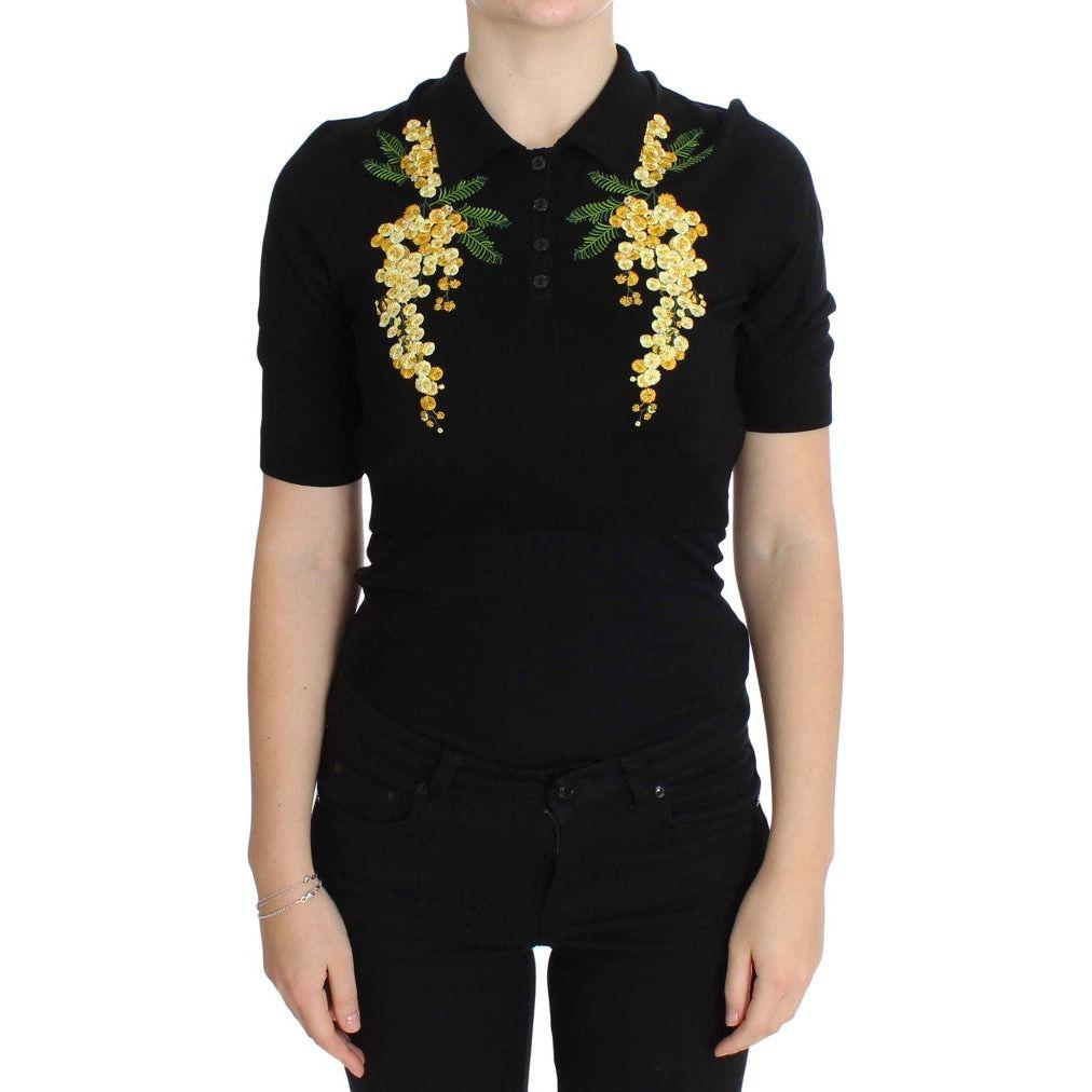 Dolce & Gabbana Elegant Black Silk Floral Polo Top Dolce & Gabbana