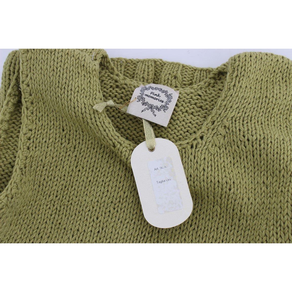 PINK MEMORIES Green Cotton Blend Knitted Sleeveless Sweater