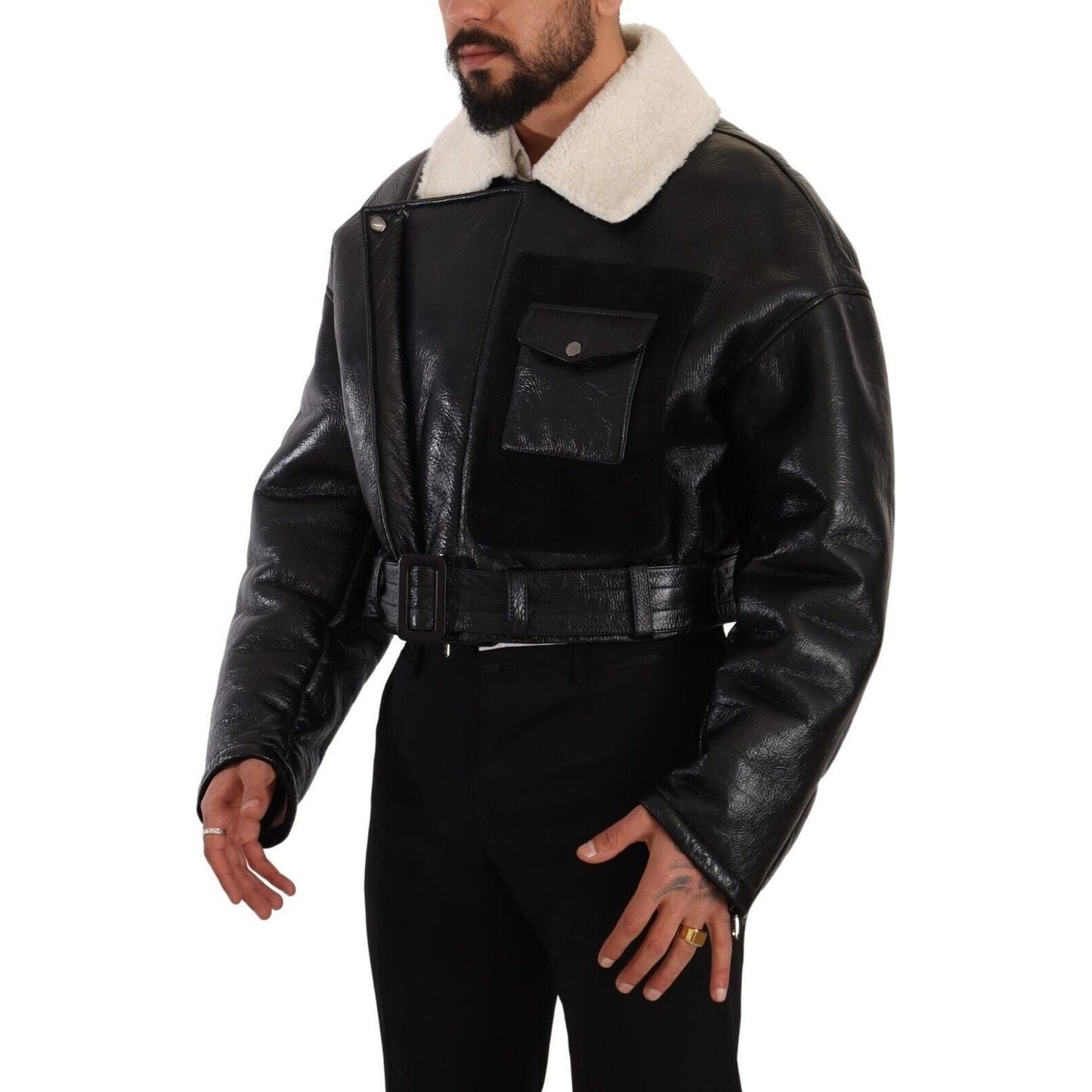 Dolce & Gabbana Elegant Shearling Biker Jacket Dolce & Gabbana