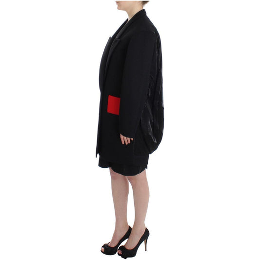 KAALE SUKTAE Elegant Draped Long Coat in Black with Red Accents Blazer Jacket KAALE SUKTAE