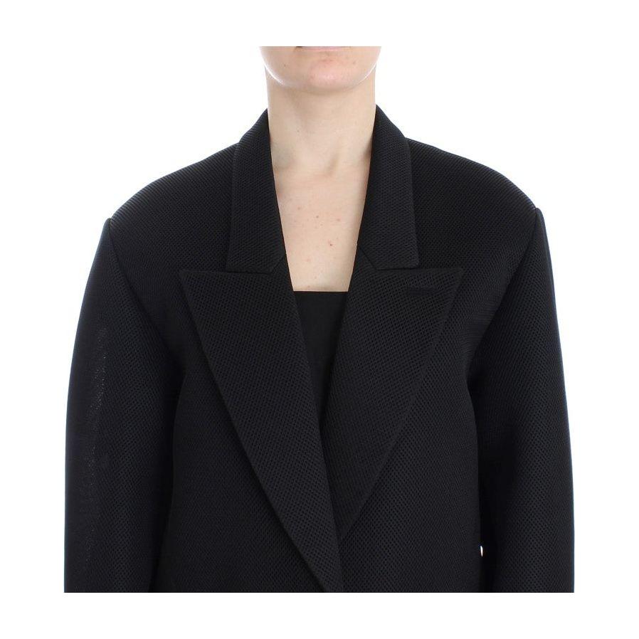 KAALE SUKTAE Elegant Draped Long Coat in Black with Red Accents Blazer Jacket KAALE SUKTAE