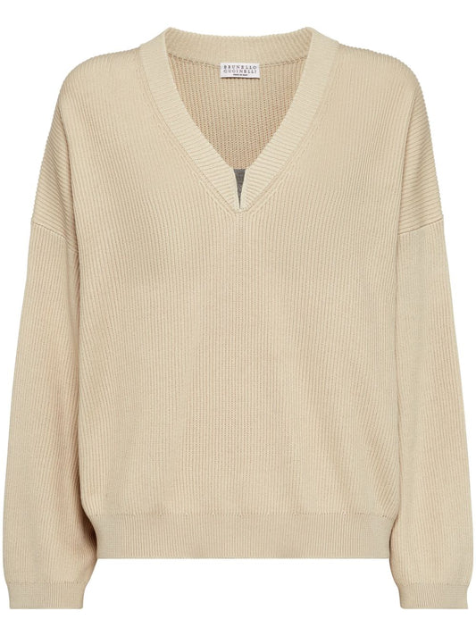 Brunello Cucinelli cotton english rib sweater with shiny detail Topwear Brunello Cucinelli