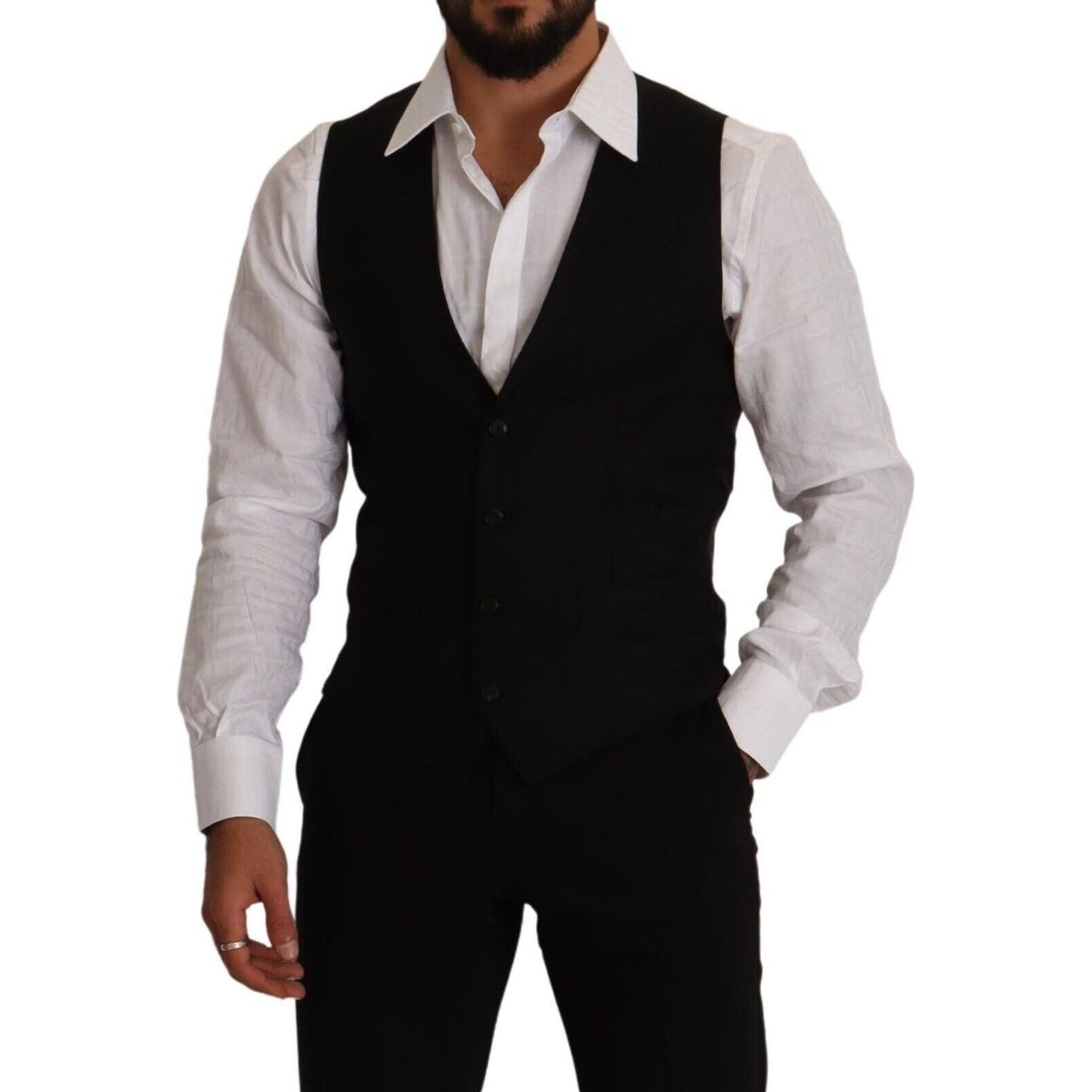 Dolce & Gabbana Elegant Black Virgin Wool Dress Vest Dolce & Gabbana