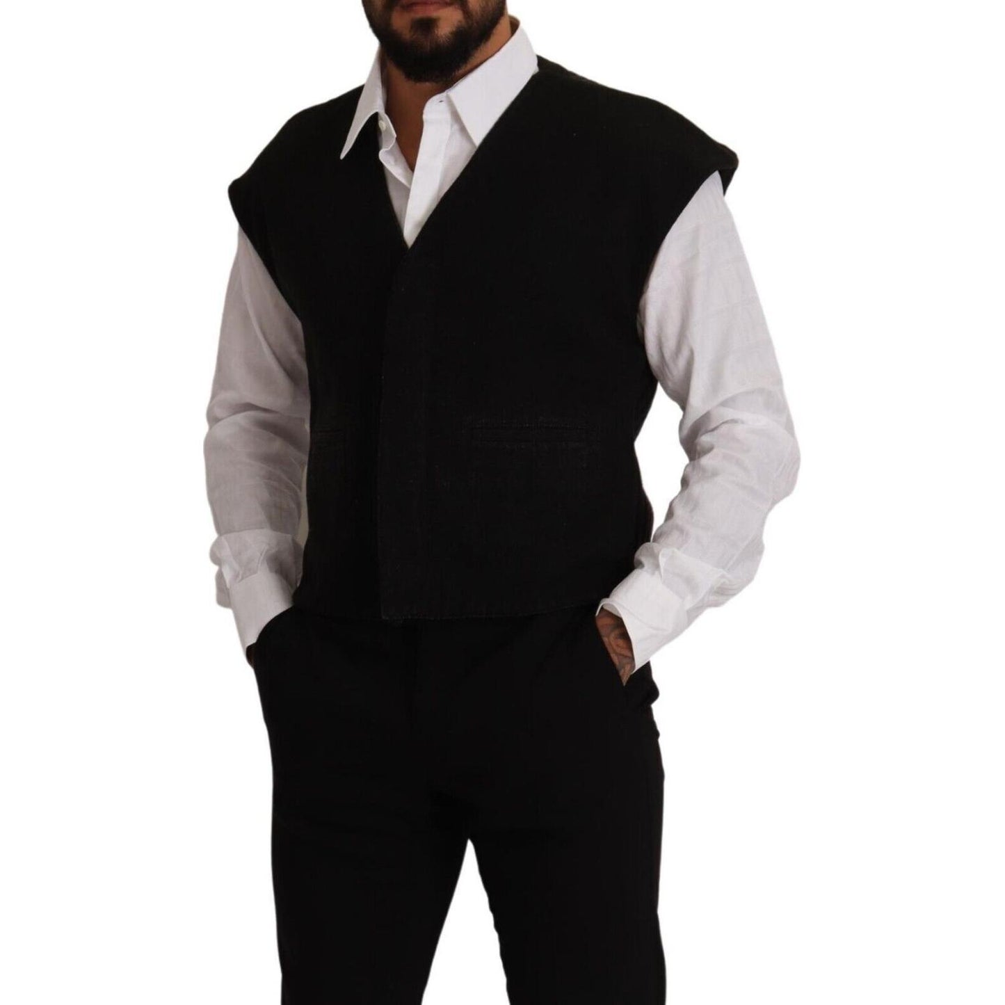 Dolce & Gabbana Elegant Black Wool Cotton Dress Vest Dolce & Gabbana