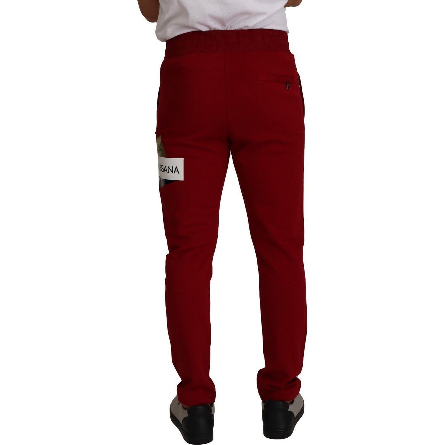 Dolce & Gabbana Red Cotton Logo Patch Sweatpants Jogging Pants