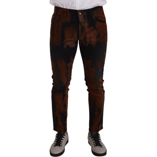 Dolce & Gabbana Chic Black Brown Tie-Dye Slim Fit Jeans Dolce & Gabbana