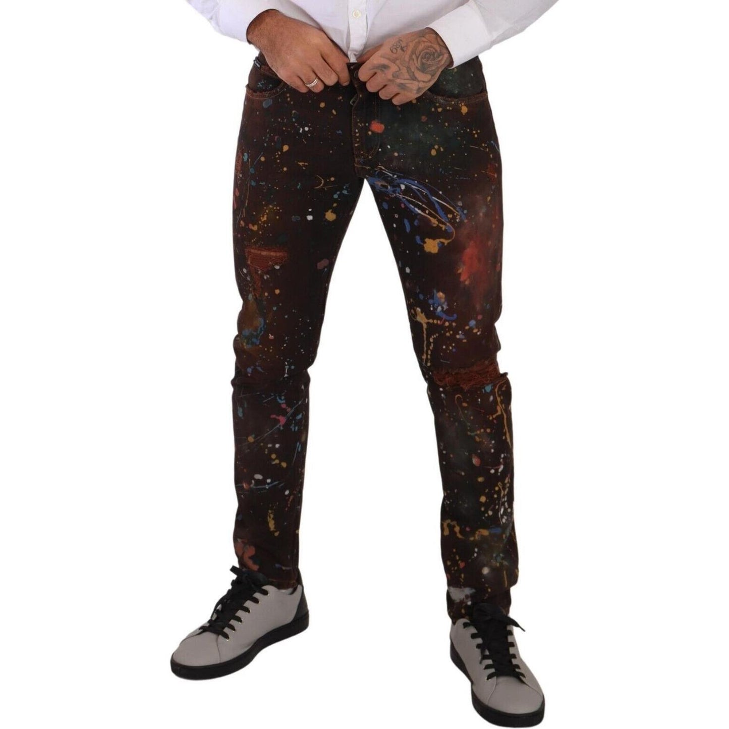 Dolce & Gabbana Multicolor Painted Skinny Denim Jeans Dolce & Gabbana