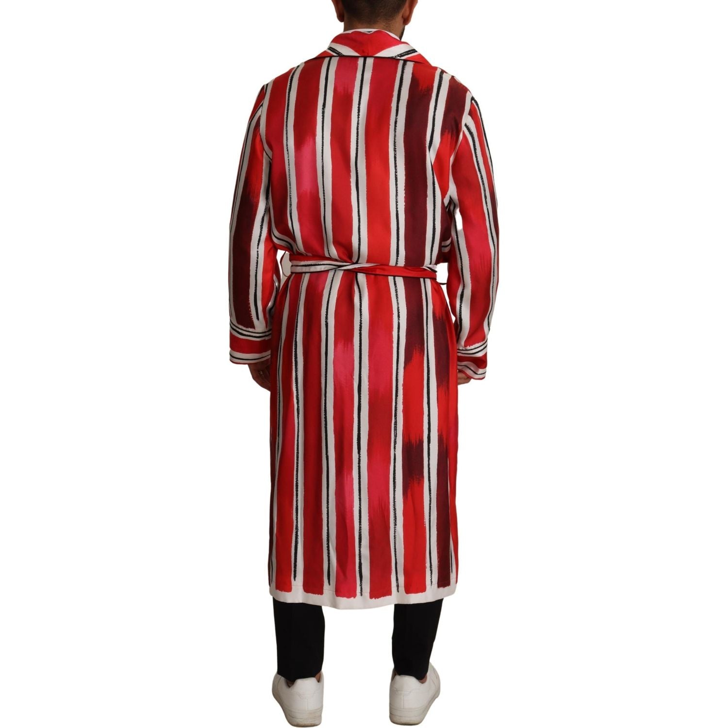 Dolce & Gabbana Red White Striped Silk Mens Night Gown Robe