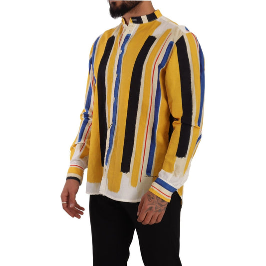 Dolce & Gabbana Elegant Yellow Striped Henley Shirt Dolce & Gabbana