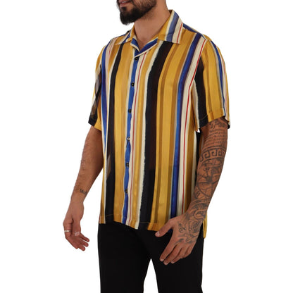Dolce & Gabbana Yellow Striped Short Sleeve Silk Shirt