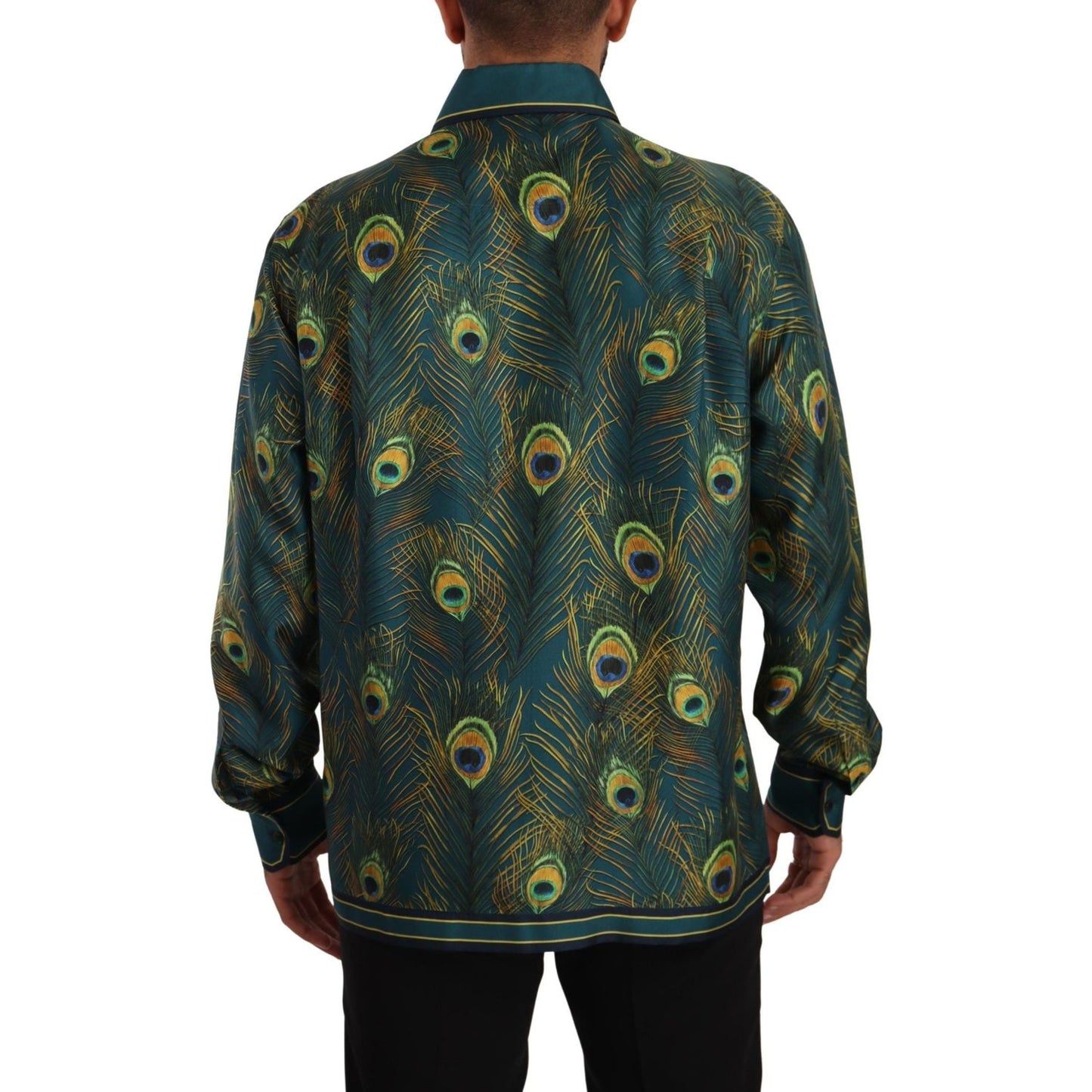 Dolce & Gabbana Peacock Feather Print Silk Pajama Mens Shirt
