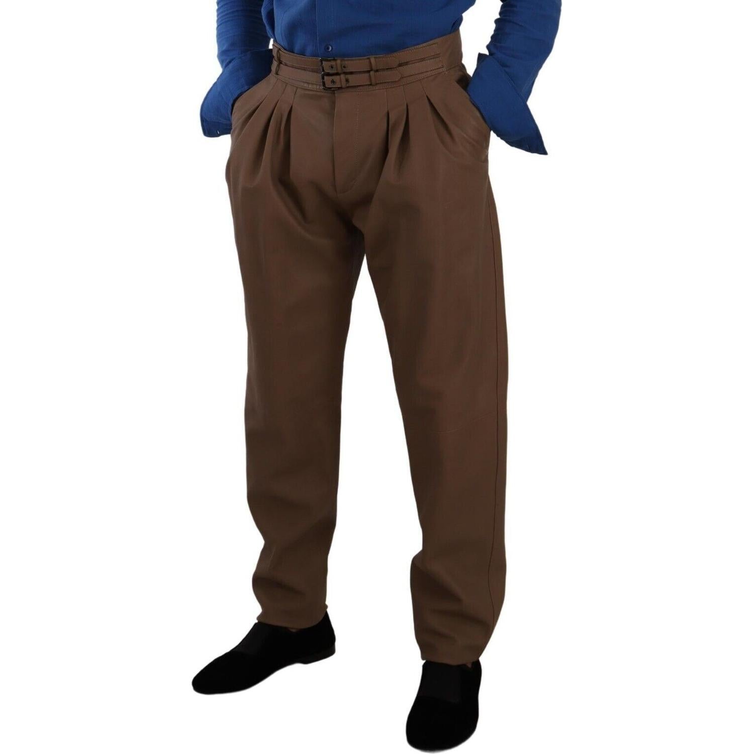 Dolce & Gabbana Brown Leather Tapered High Waist Pants