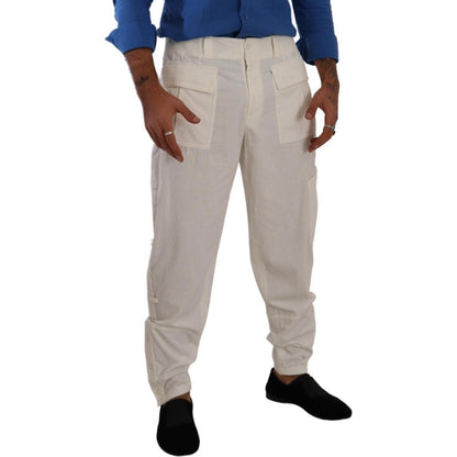 Dolce & Gabbana Off White Cotton Corduroy Cargo Pants