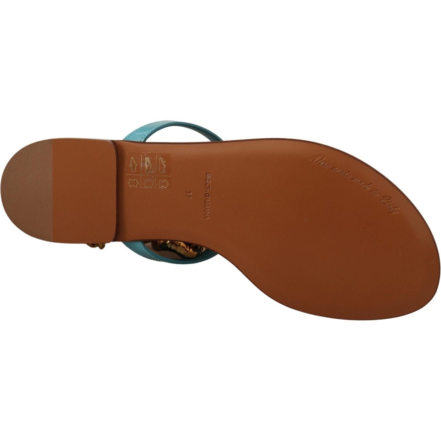 Dolce & Gabbana Blue Leather Devotion Flats Sandals