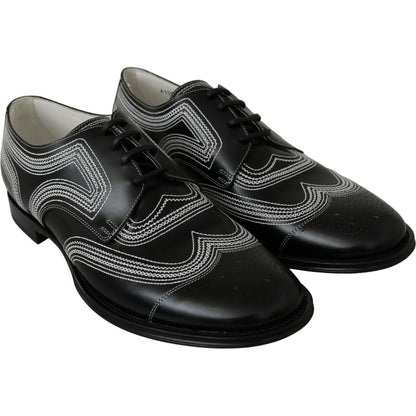 Dolce & Gabbana Black Leather Derby Formal White Lace Shoes