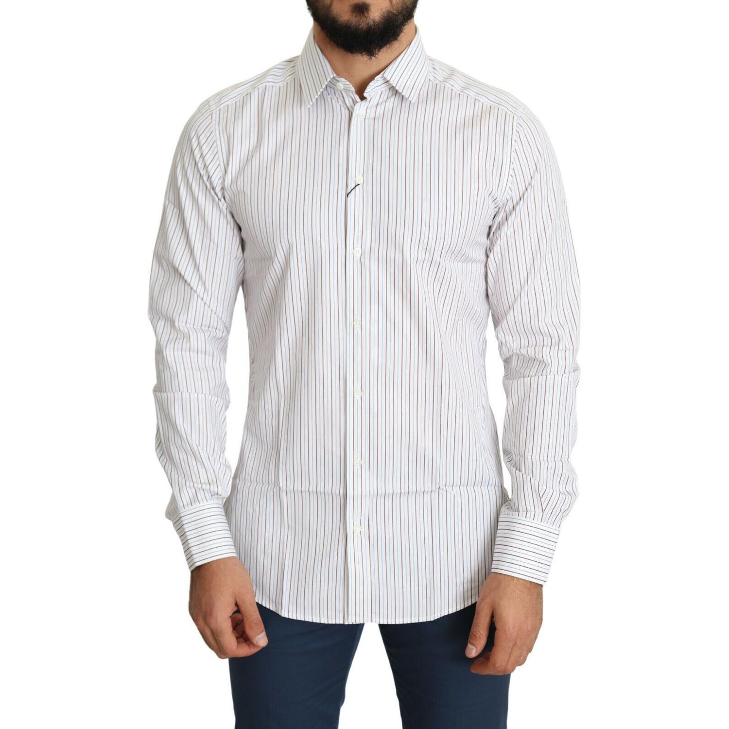 Dolce & Gabbana White Striped Formal MARTINI Shirt