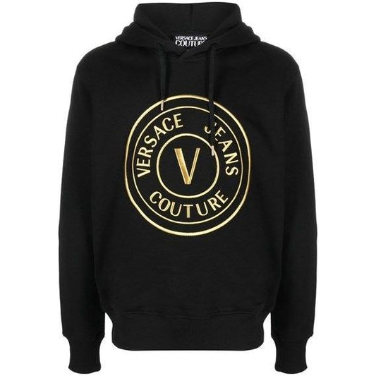Versace Jeans Black Cotton Logo Details Hooded Sweatshirt