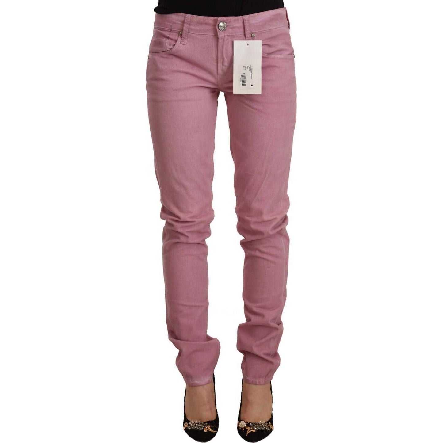 Acht Elegant Pink Slim Fit Denim Jeans Acht